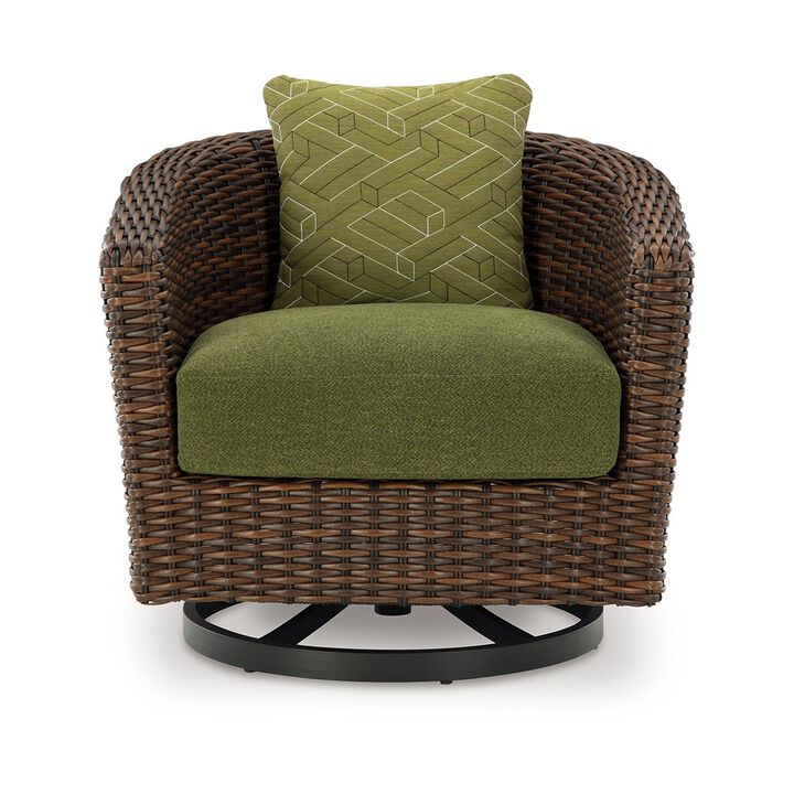 Izon Outdoor Swivel Lounge Chair, Green Polyester, Brown Black Woven - Benzara