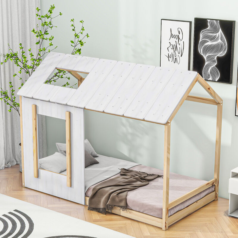 Merax House Platform with Roof and Window