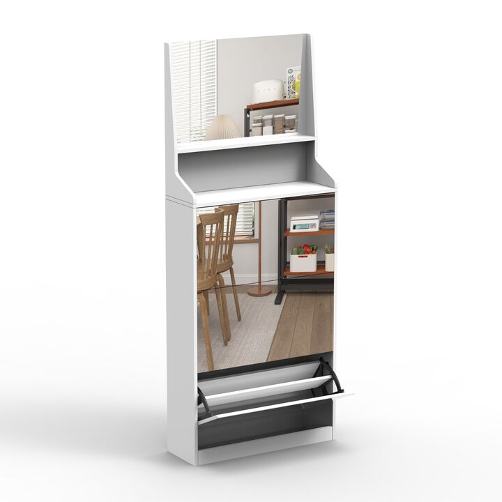 Shoe Cabinet with 3 mirrors,Shoe Storage Cabinet for Entryway,Vertical Shoe Cabinet for Front Door Entrance,Outdoor,Bedroom,White