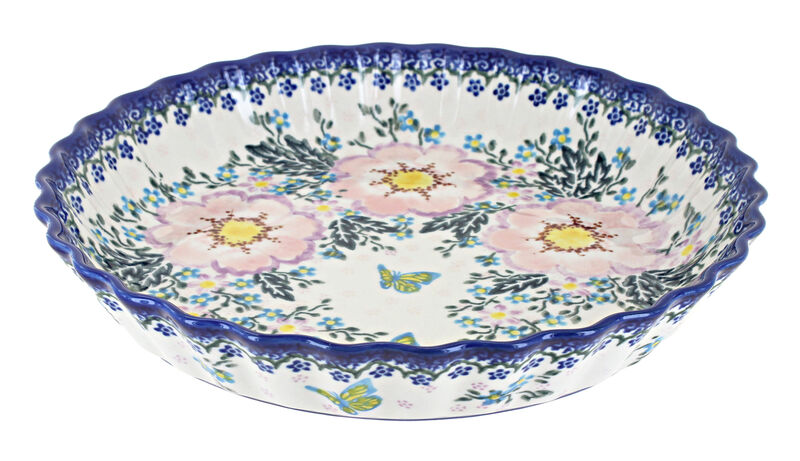 Blue Rose Polish Pottery Apple Blossom Pie Plate