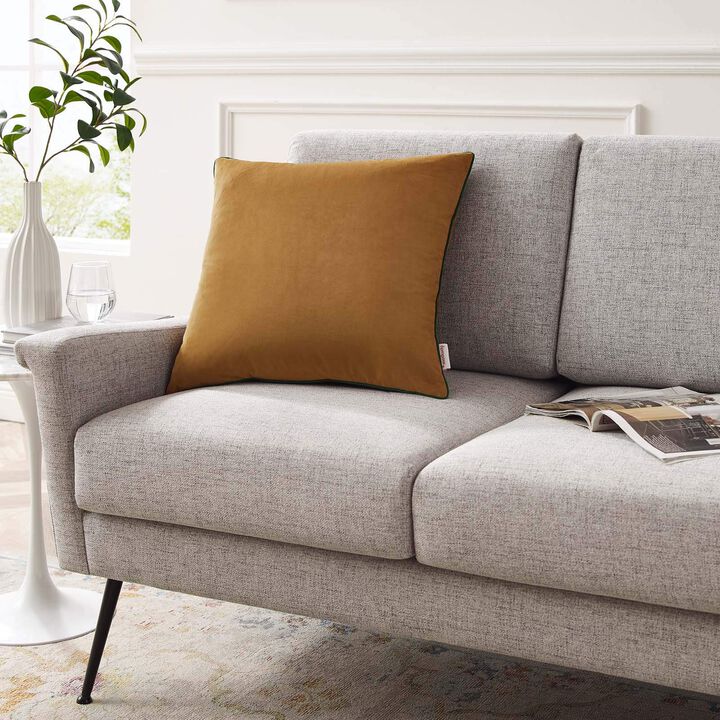 Modway Accentuate 20" Performance Velvet Accent Throw Pillow, 20" x 20", Cognac Green