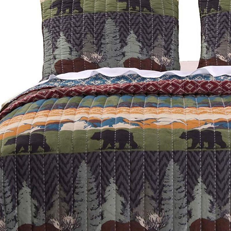 2 Piece Twin Size Quilt Set with Nature Inspired Print, Multicolor - Benzara