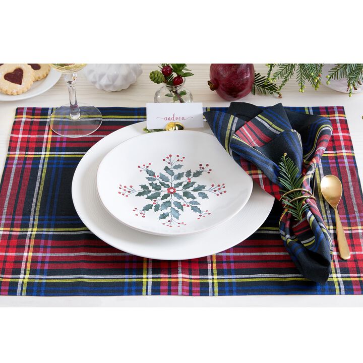Solino Home 100% Pure Linen Placemats 14 x 19 Inch Set of 4 |Stewart Plaid