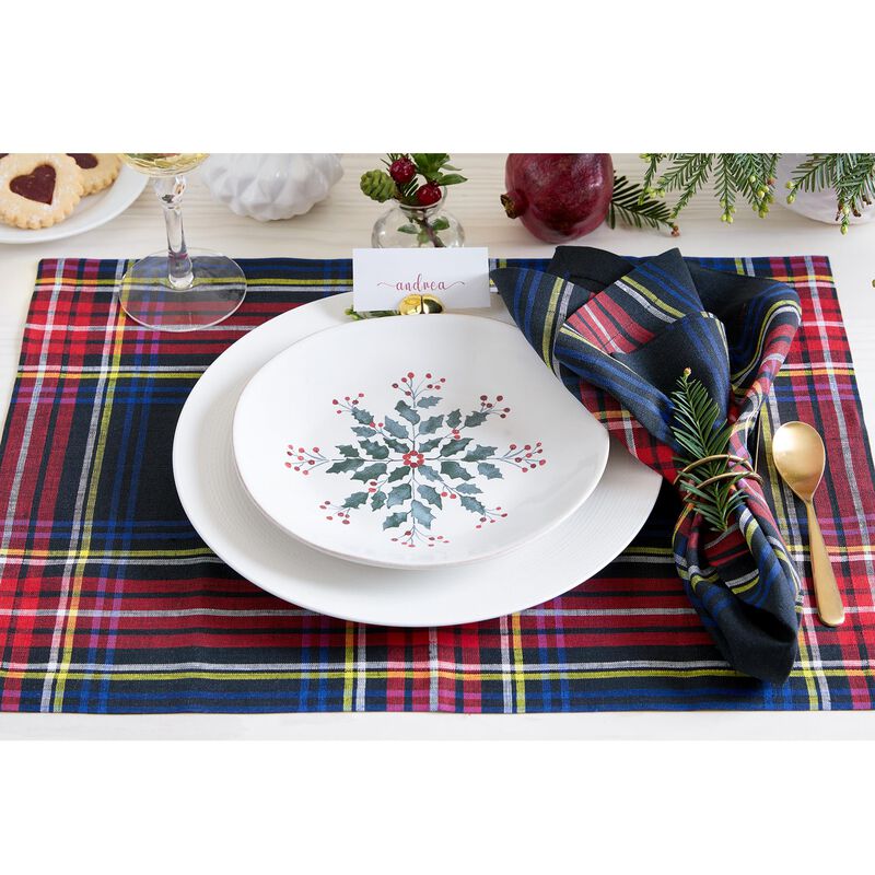 Solino Home 100% Pure Linen Placemats 14 x 19 Inch Set of 4 |Stewart Plaid