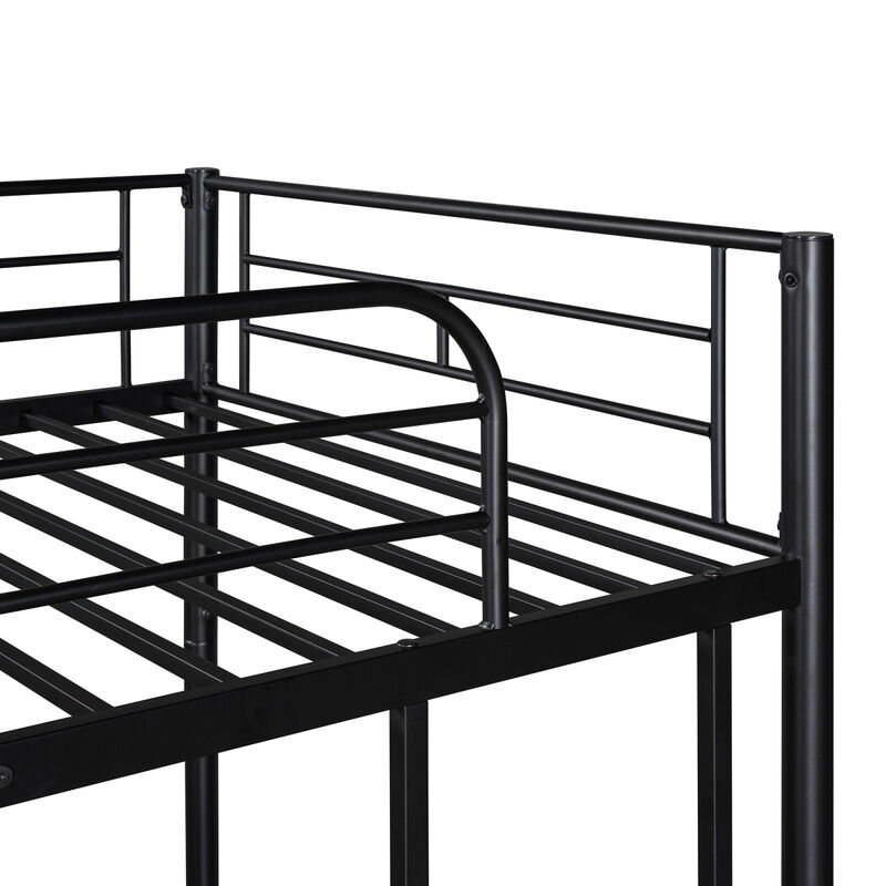 Twin-Over-Twin Metal Bunk Bed With Trundle, Can Be Divided Into Two Beds, No Box Spring Needed