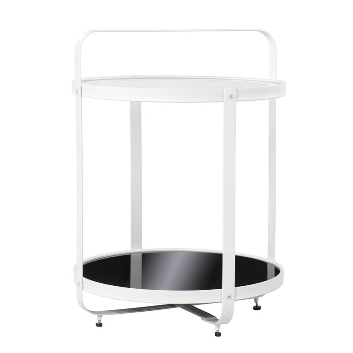 27"" White Glass And Iron Round End Table With Shelf