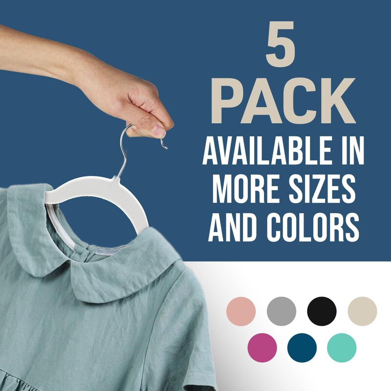 Velvet Clothes Hanger – with 360 Degree Swivel Hook and Non-Slip Shoulder Notch, Holds Up to 10 lbs, Heavy Duty Hanger Set, for Organizing Suit, Dress, Coat, and Clothes, Pack of 5, White