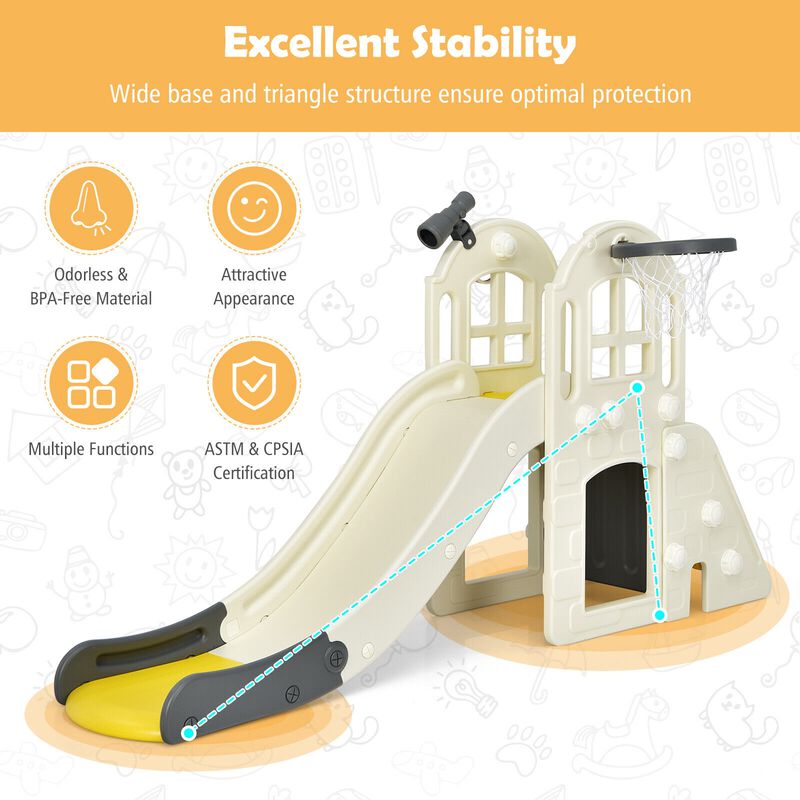 6-in-1 Toddler Climber Slide Playset with Basketball Hoop