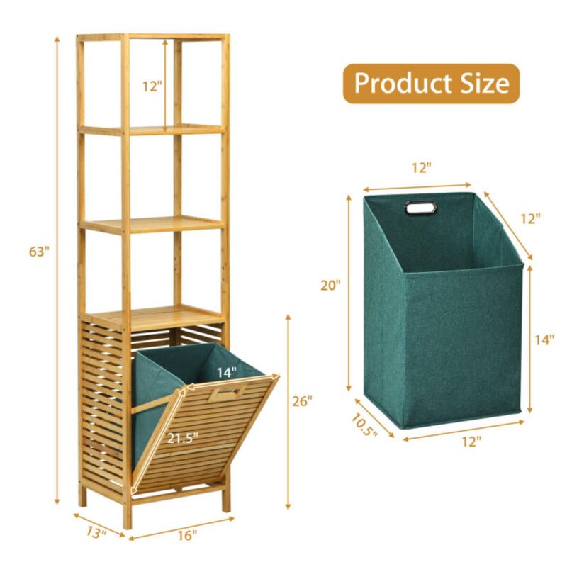 Hivvago Bamboo Tower Hamper Organizer with 3-Tier Storage Shelves