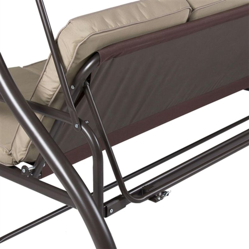 Hivvago Tan 3 Seat Outdoor Porch Deck Patio Canopy Swing with Cushions