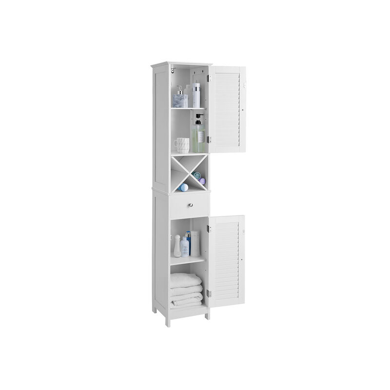 Bathroom Tall Cabinet with Shutter Doors – Freestanding Storage Solution