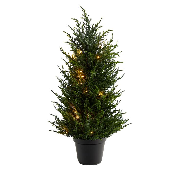 Hivvago 18 Inches Cedar Artificial Tree with LED Lights UV Resistant (Indoor/Outdoor)