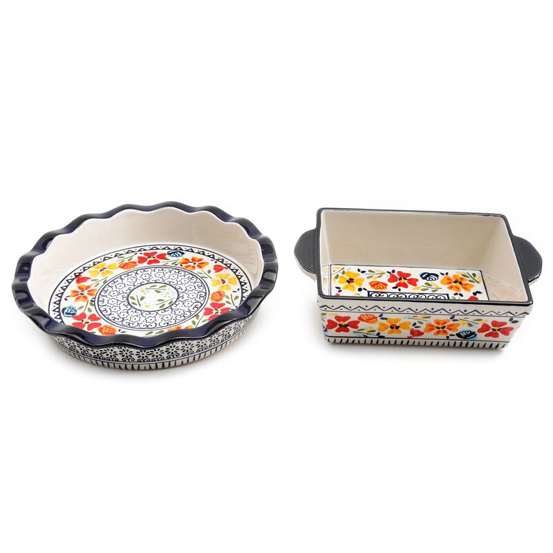 Gibson Luxembourg 10.5 inch Pie Dish and 10 inch Bakeware set in stoneware