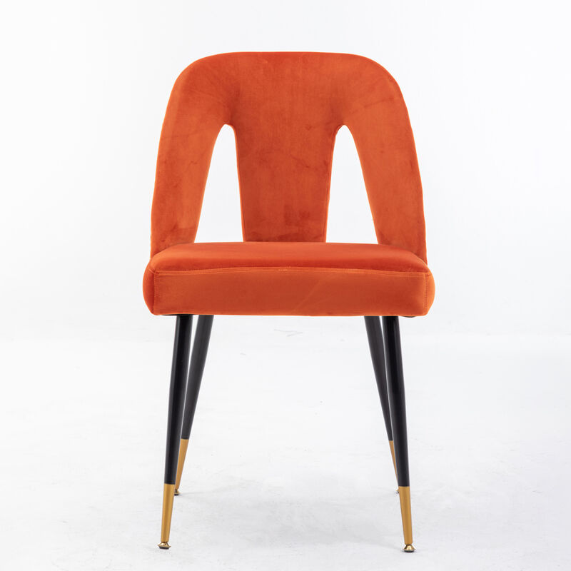 Contemporary Velvet Dining Chairs, Orange, Set of 2