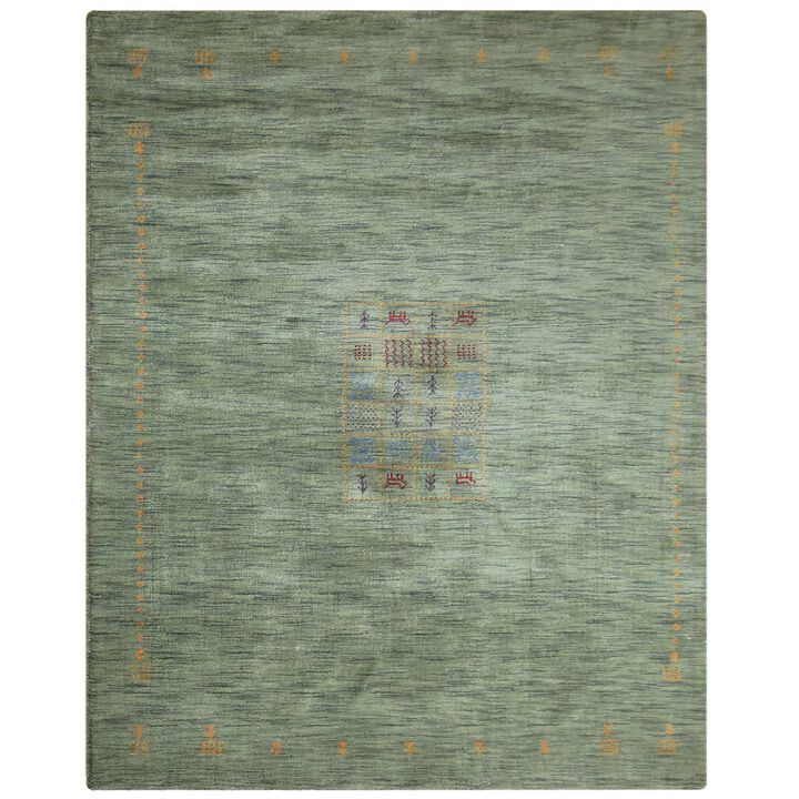 RUGSOTIC CARPETS HAND KNOTTED LOOM WOOL ECO-FRIENDLY AREA RUGS  - 6'x9', Rectangle, Green Color, Contemporary Modern Design, High Pile Thick Handmade Anti Skid Rugs for Living Room (L00583)