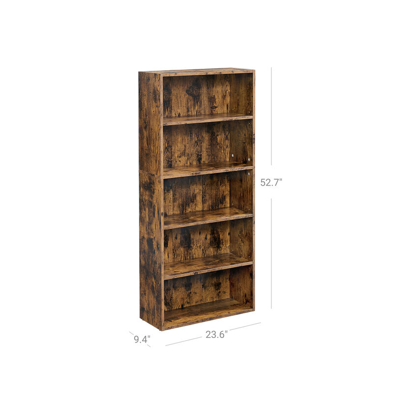 Open Bookcase with Adjustable Storage Shelves, Floor Standing Unit- Rustic Brown