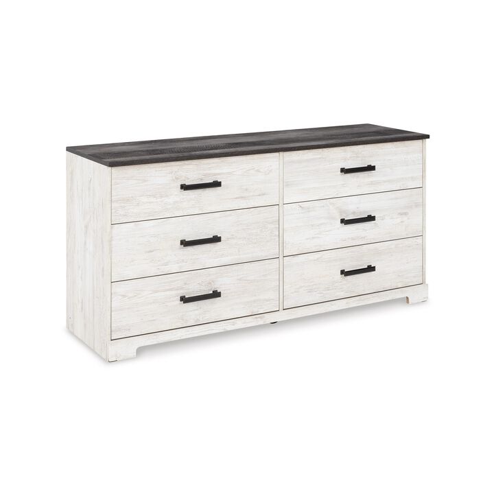 Wisp 59 Inch Wood Dresser, 6 Gliding Drawers, Rustic Crisp White Finish-Benzara