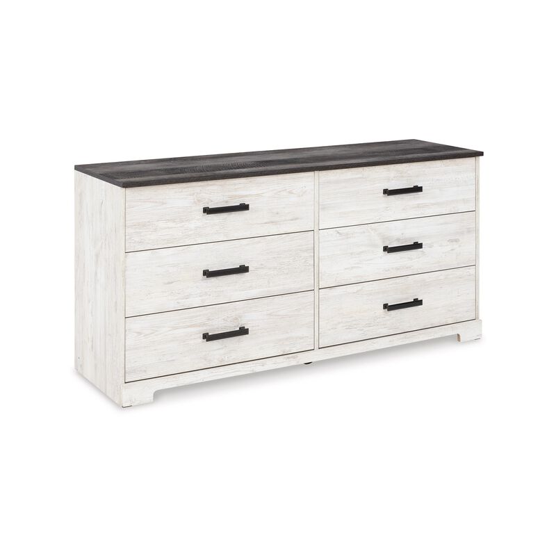 Wisp 59 Inch Wood Dresser, 6 Gliding Drawers, Rustic Crisp White Finish-Benzara