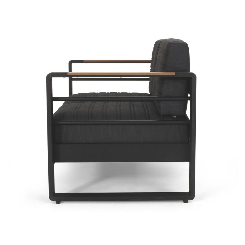 Vinia Loveseat, Outdoor Dark Gray Polyester, Wood Accents, Black, 57 Inch