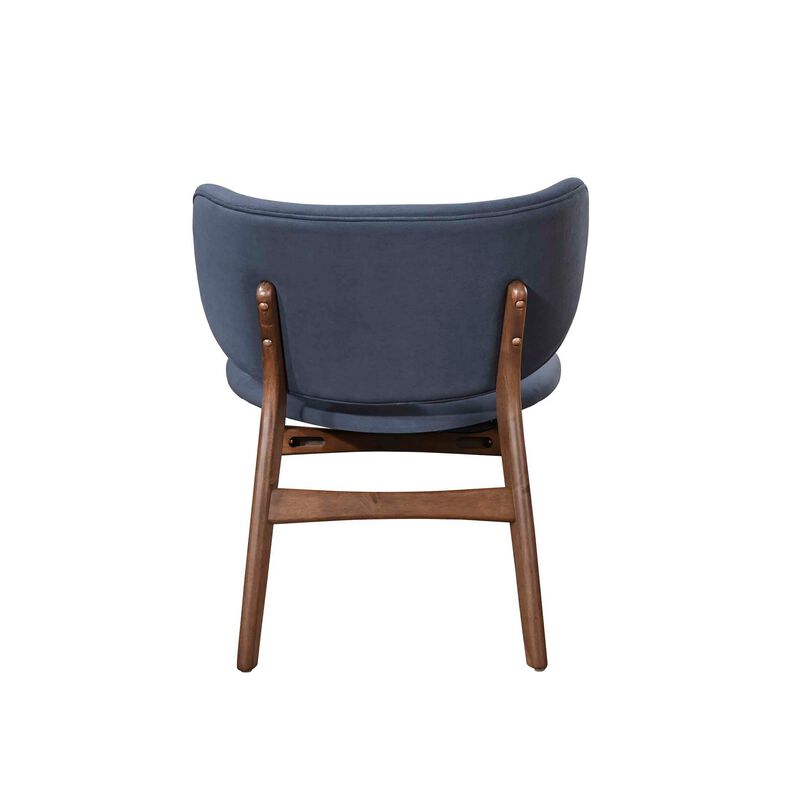 Isina Dining Side Chair, Slate Blue Polyester, Walnut Brown Solid Wood - Benzara