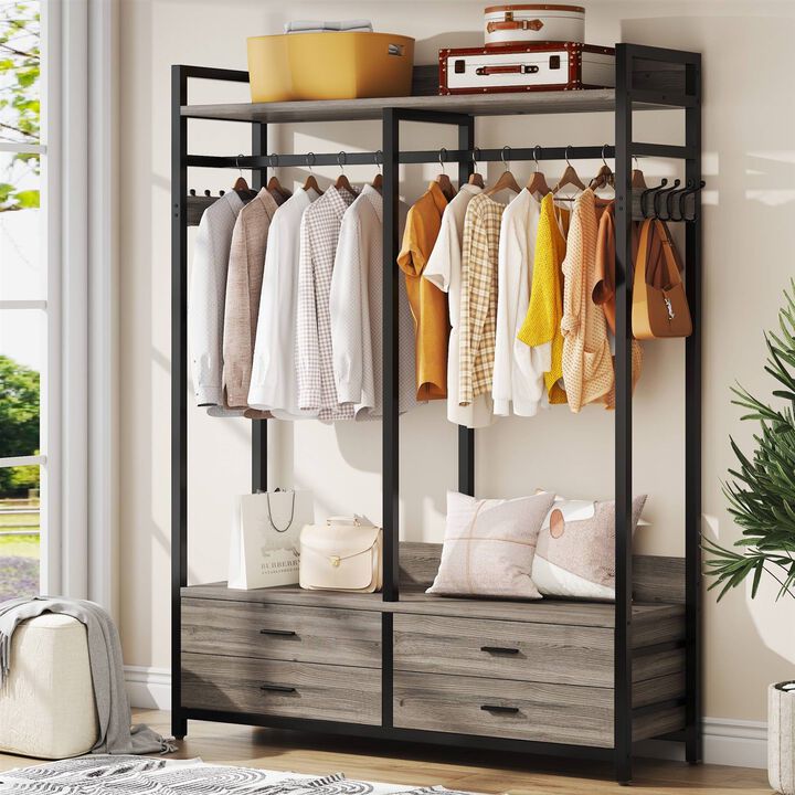 Hivvago Modern Grey Black Garment Rack with Clothes Hanging Rod and 4 Storage Drawers