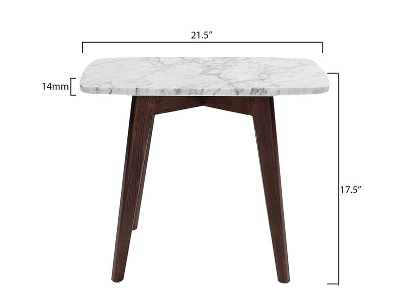 Cima 12" x 21" Rectangular Italian Carrara White Marble Side Table with Legs
