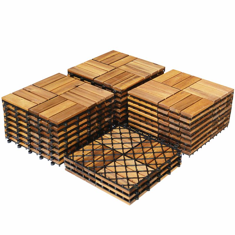 Acacia Wood Interlocking Patio Deck Tile - 27 Pieces