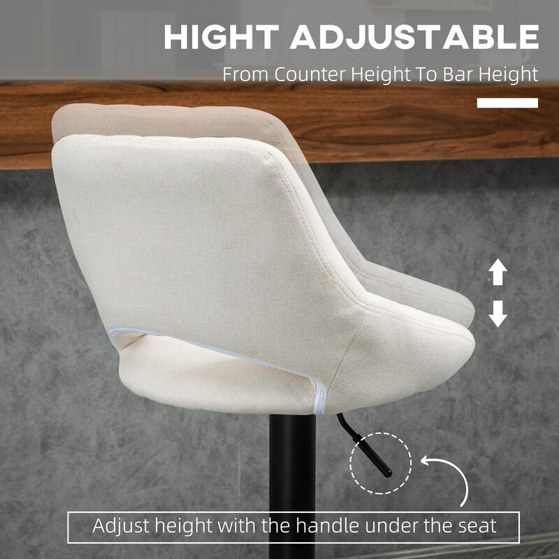 Cream White Bar Set: 4 Modern Swivel Barstools with Adjustable Height