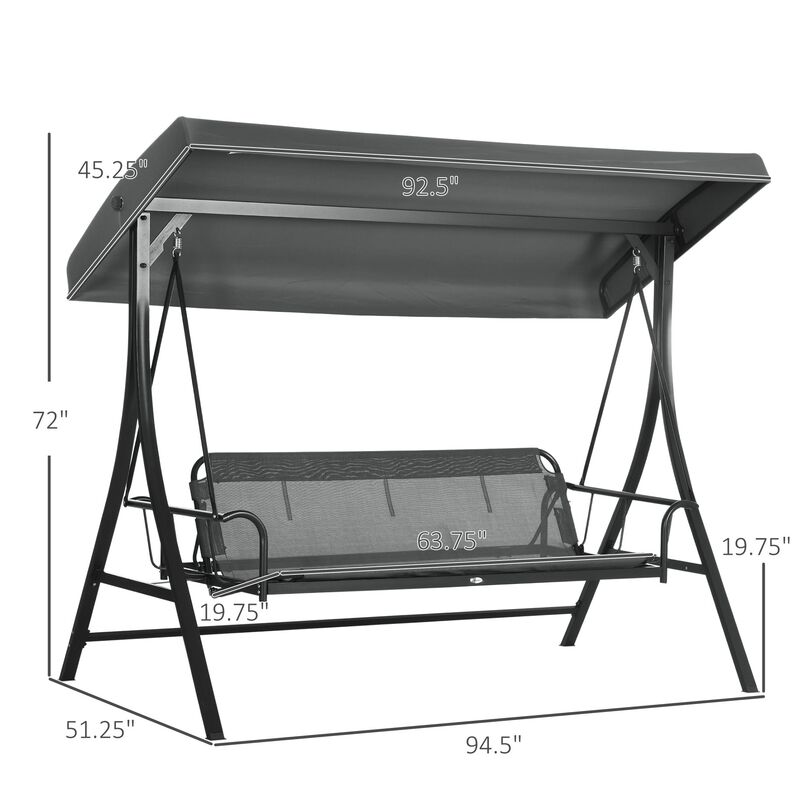 Dark Gray Outdoor Comfort: 3-Person Swing Seat with Adjustable Canopy