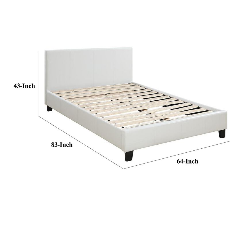 Transitional Style Leatherette Queen Bed with Padded Headboard, White-Benzara