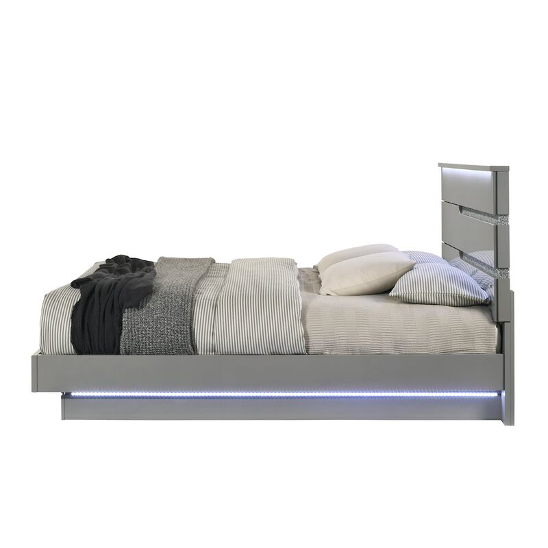 New Classic Furniture Paradox Lighted Headboard Wood Queen Bed, Gray