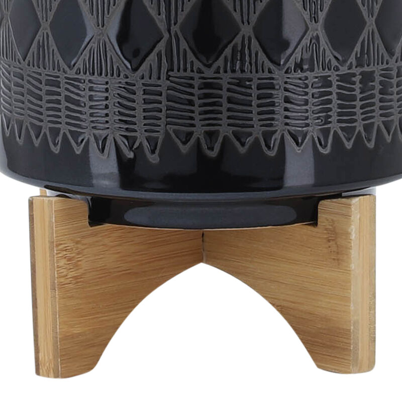 Aztec Planter on Wooden Stand, Black Set