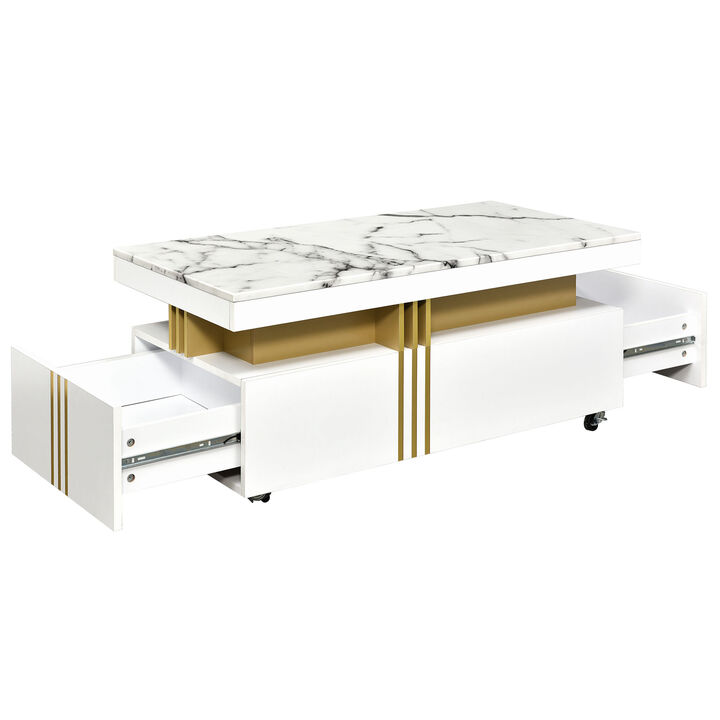 Coffee Table with Faux Marble Top Elegant and Durable Center Table for Living Room
