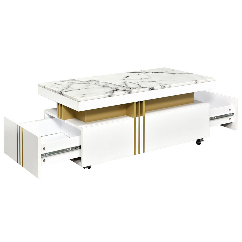 Coffee Table with Faux Marble Top Elegant and Durable Center Table for Living Room