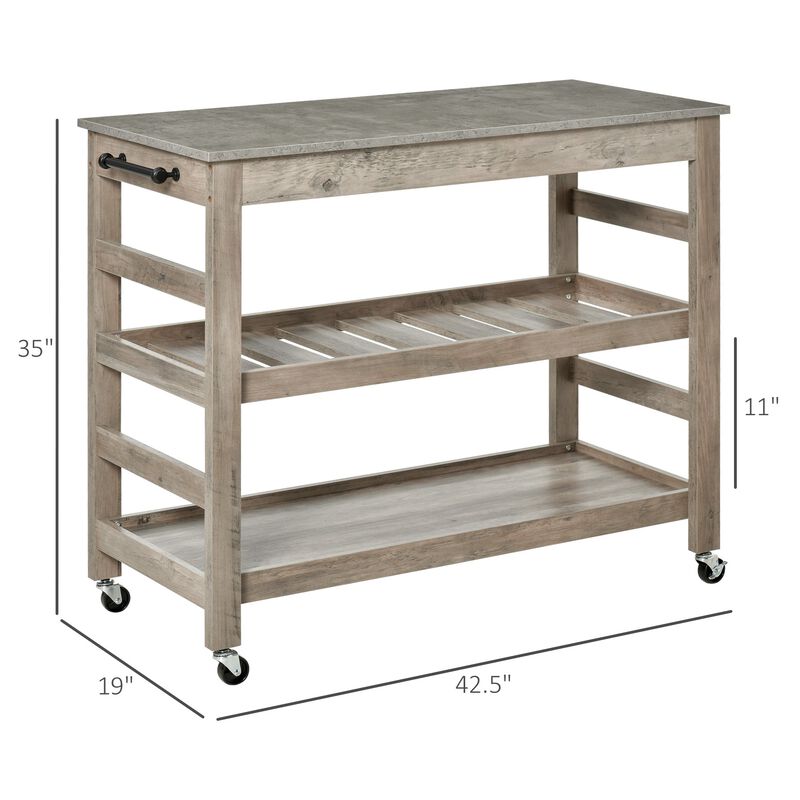 Gray Kitchen Helper: Rolling Cart with Stainless Steel Countertop
