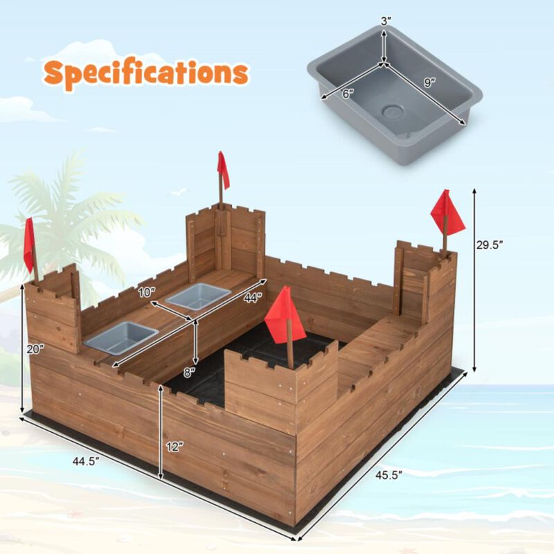 Hivvago Kids Wooden Sandbox with Bottom Liner and Red Flags