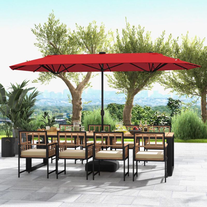 Hivvago 13FT Double-sided Patio Umbrella with Solar Lights for Garden Pool Backyard