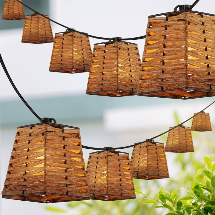 Quinn Light Indoor/Outdoor Classic Vintage Incandescent G40 Square Bamboo Shaded String Lights
