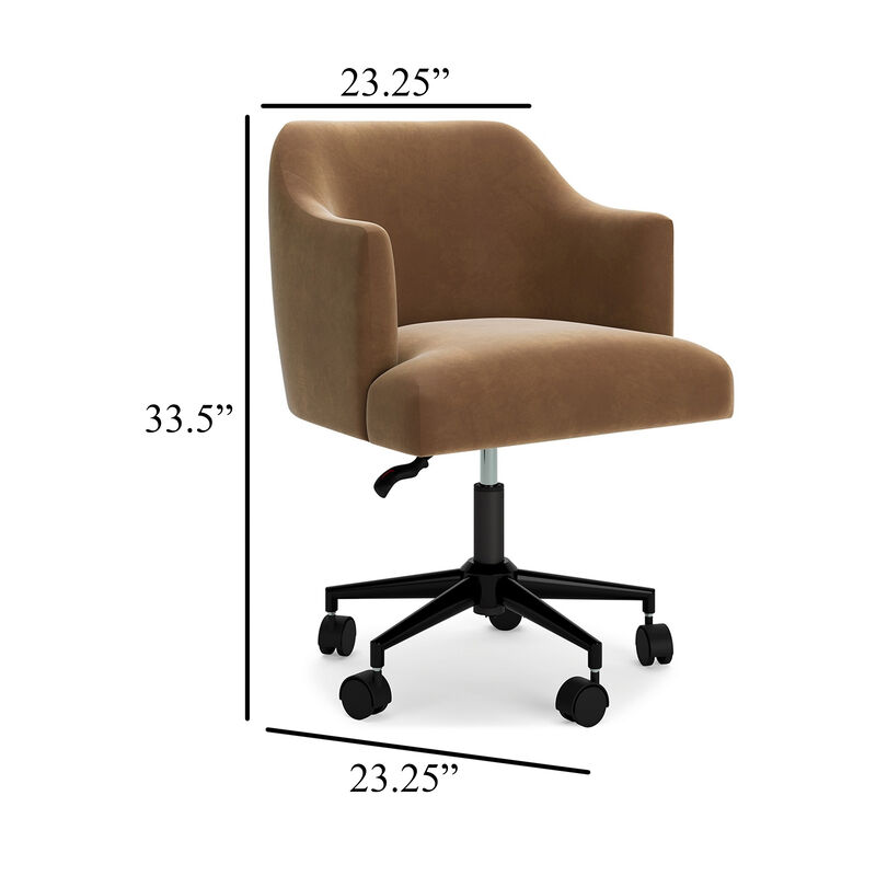 Anny Rolling Swivel Office Chair, Adjustable Seat Height, Brown Velvet - Benzara