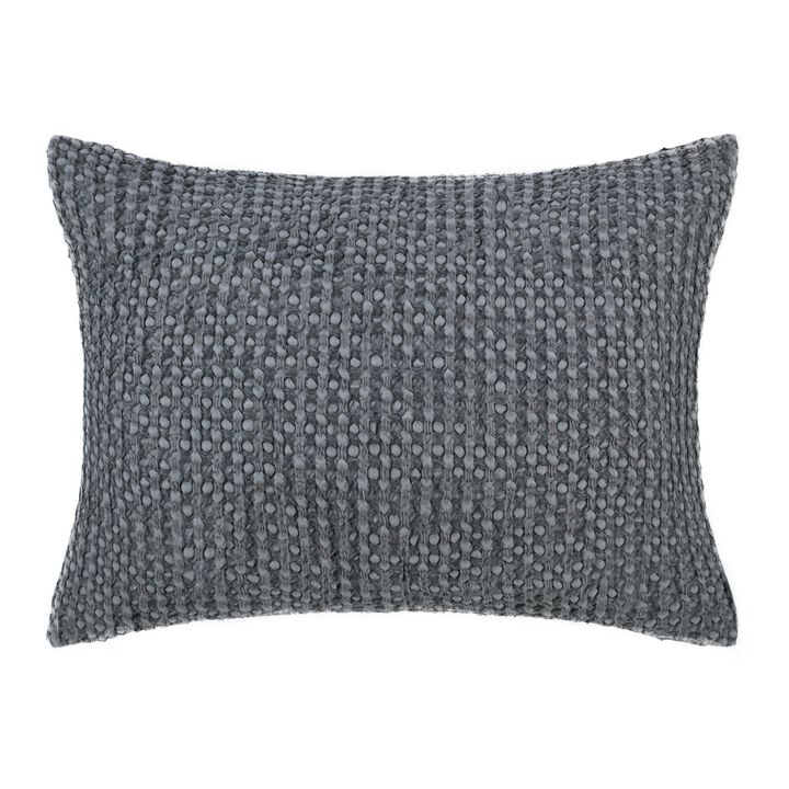 Cae Standard Pillow Sham, Blue Cotton, Belgian Flax Linen, 20x26  - Benzara