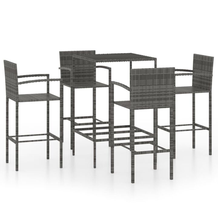 vidaXL 5 Piece Garden Bar Set Poly Rattan Gray