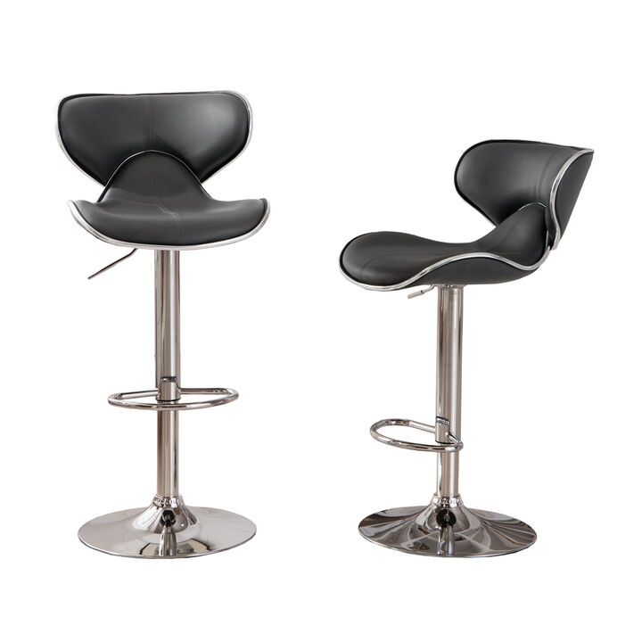 Upholstery Airlift Adjustable Swivel Barstool with Chrome Base, Set of 2, Grey