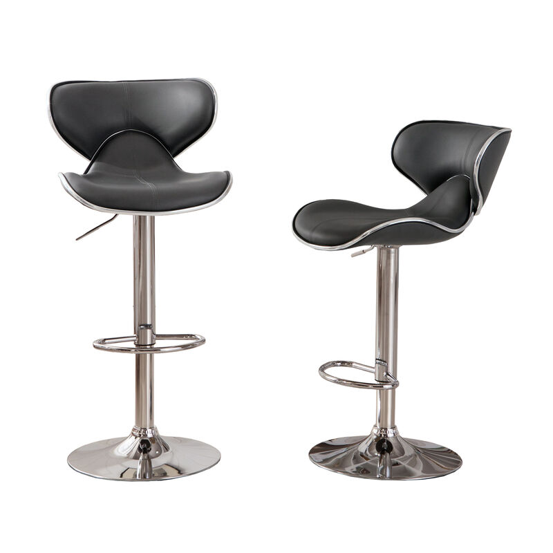 Upholstery Airlift Adjustable Swivel Barstool with Chrome Base, Set of 2, Grey