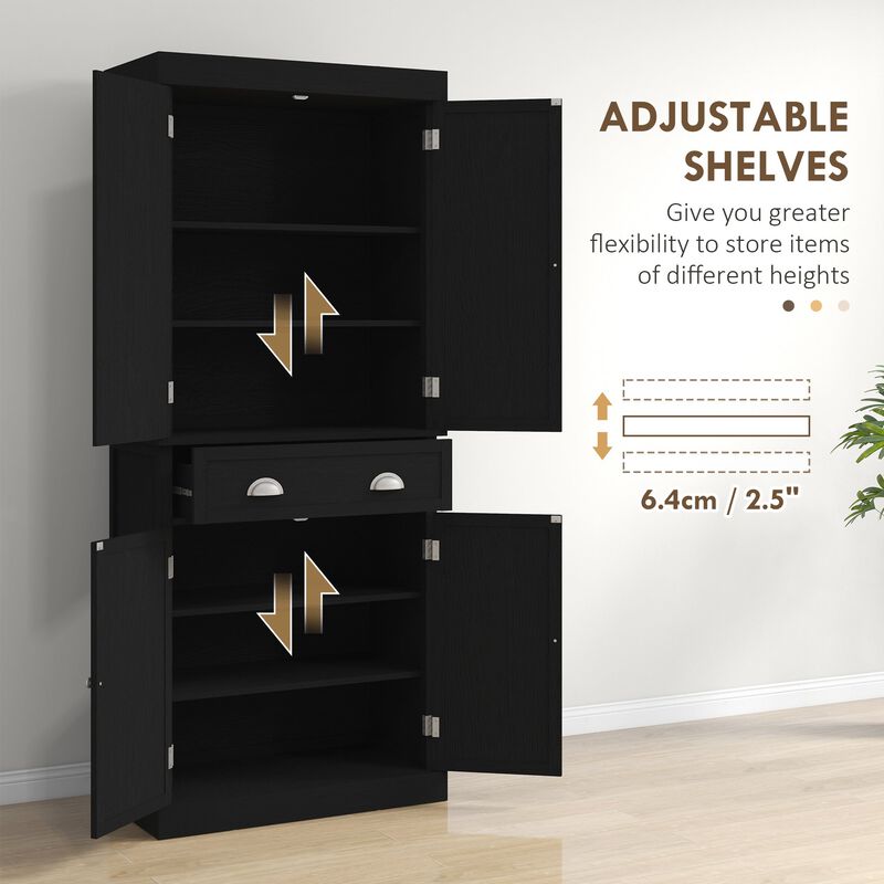 Black Kitchen Pantry: 72" Cabinet with Doors and Shelves