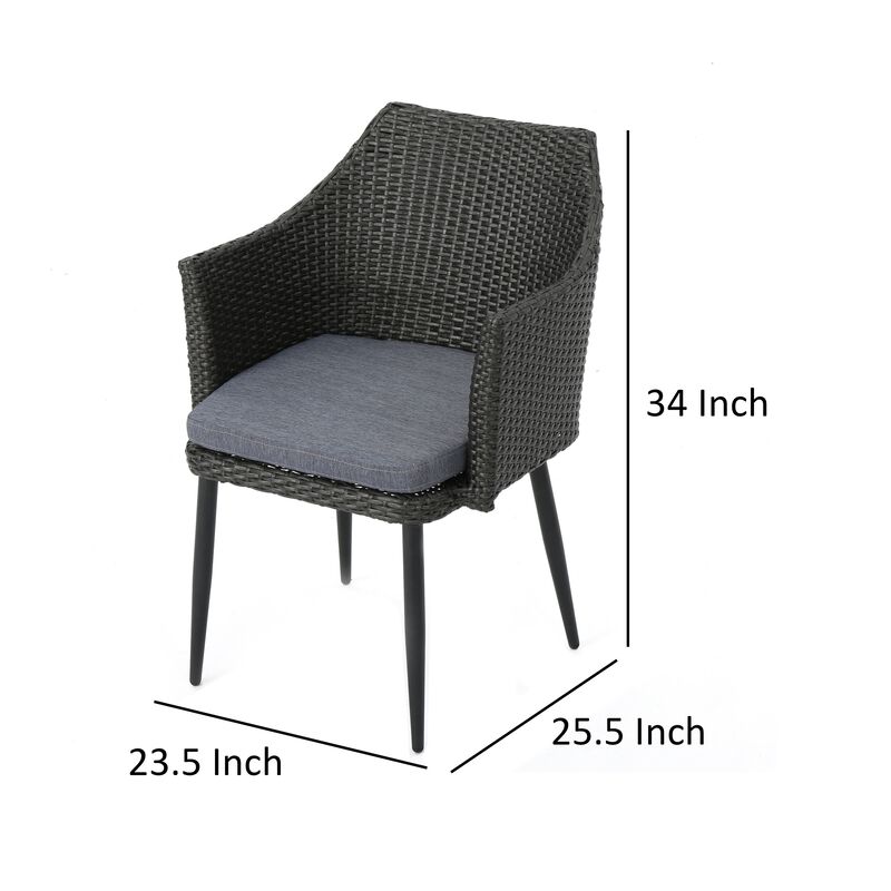 Kenny Outdoor Accent Chair Set of 2, Gray Polyester, PE Rattan, Iron