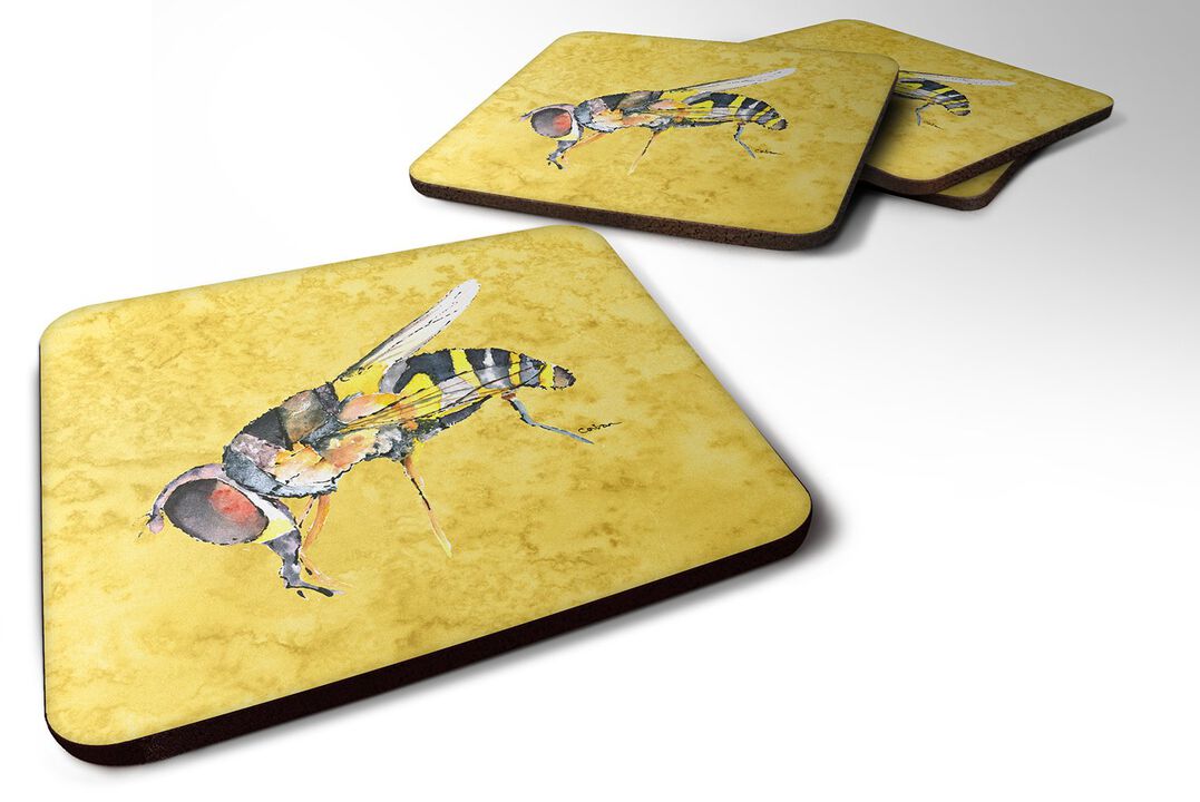 Caroline's Treasures 8851FC Bee on Yellow Foam Coasters (Set of 4), 3.5 H x 3.5 W, Multicolor