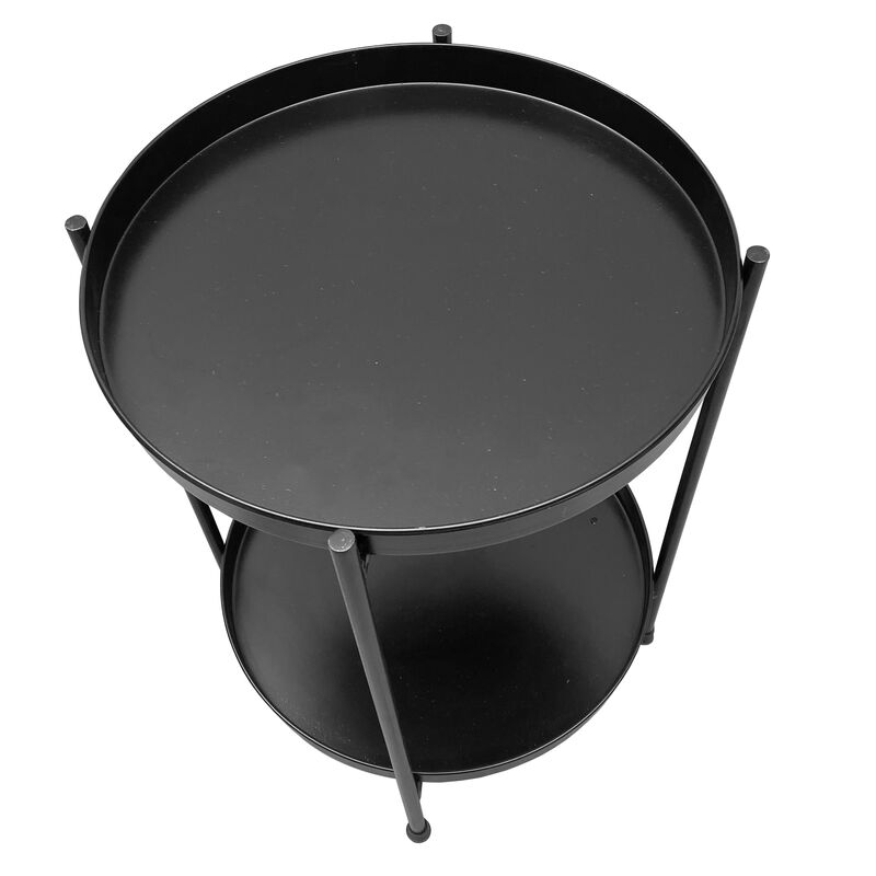15 Inch Modern Side End Table, Metal Round Tray Top, Foldable Legs