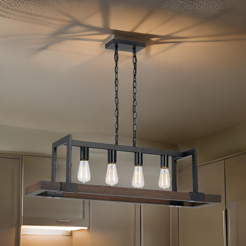 Watt Wood and Metal Chandelier with 6 Foot Chain