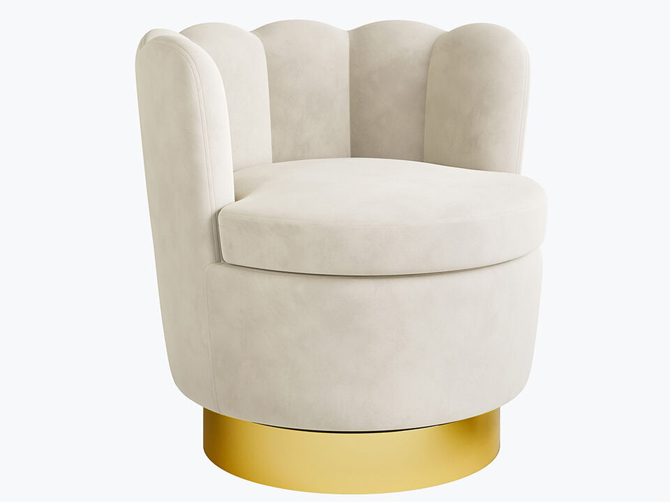BELLEZE Swivel Accent Chair, Velvet Modern Round Petal Swivel Barrel Chair, 360° Upholstery Swivel Sofa Armchair, Comfy Swivel Accent Chair for Living Room Bedroom - Lotus (White)