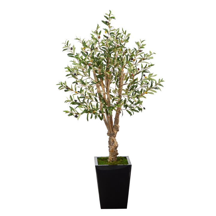 Hivvago 4.5 Feet Olive Artificial Tree in Black Metal Planter